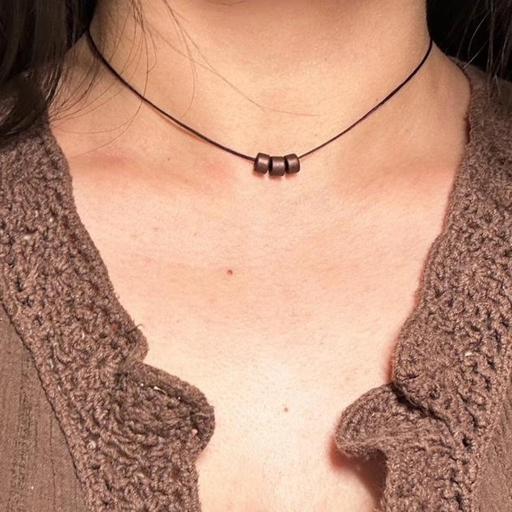 Brown earthy whimsy dainty boho chic necklace adjustable cord minimalist gift